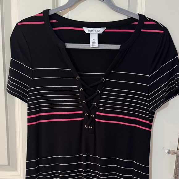 White House Black Market Black and Pink Striped Mini Dress - Picture 3 of 4